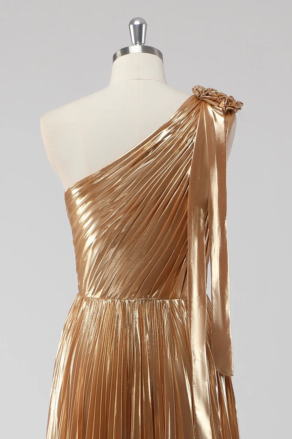 Robe formelle a-trapèze métallisée asymétrique dorée dorée - Image 7