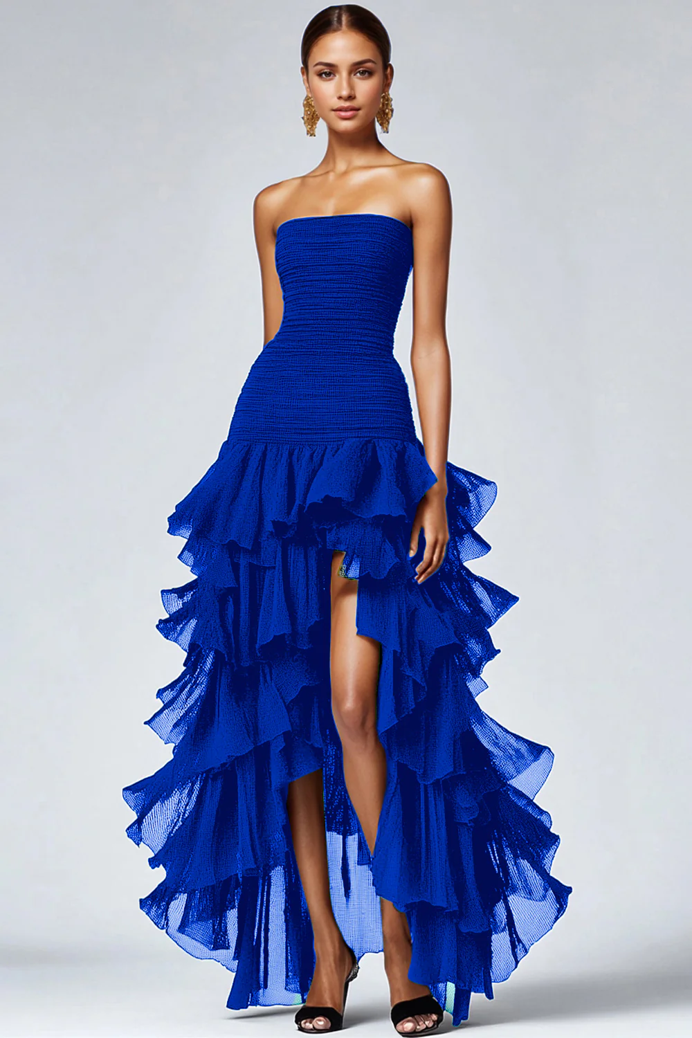 Robe formelle à volants en tulle sans bretelles noir - Image 20
