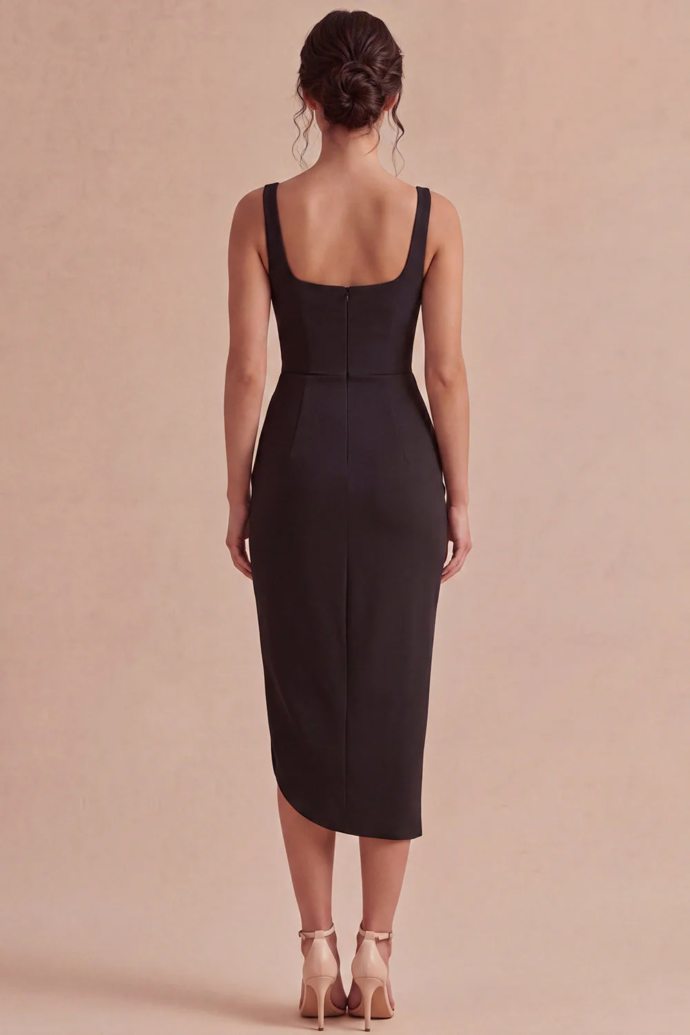 Robe formelle Black Bodycon Midi à bretelles épaisses et fente - Image 2