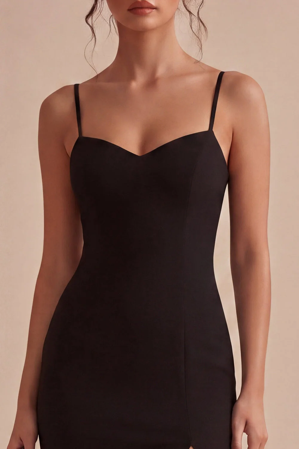 Robe formelle Black Bodycon Midi à bretelles fines avec fente - Image 3