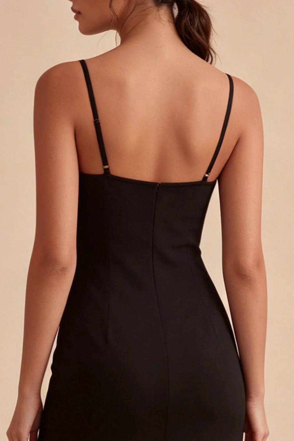 Robe formelle Black Bodycon Midi à bretelles fines avec fente - Image 4