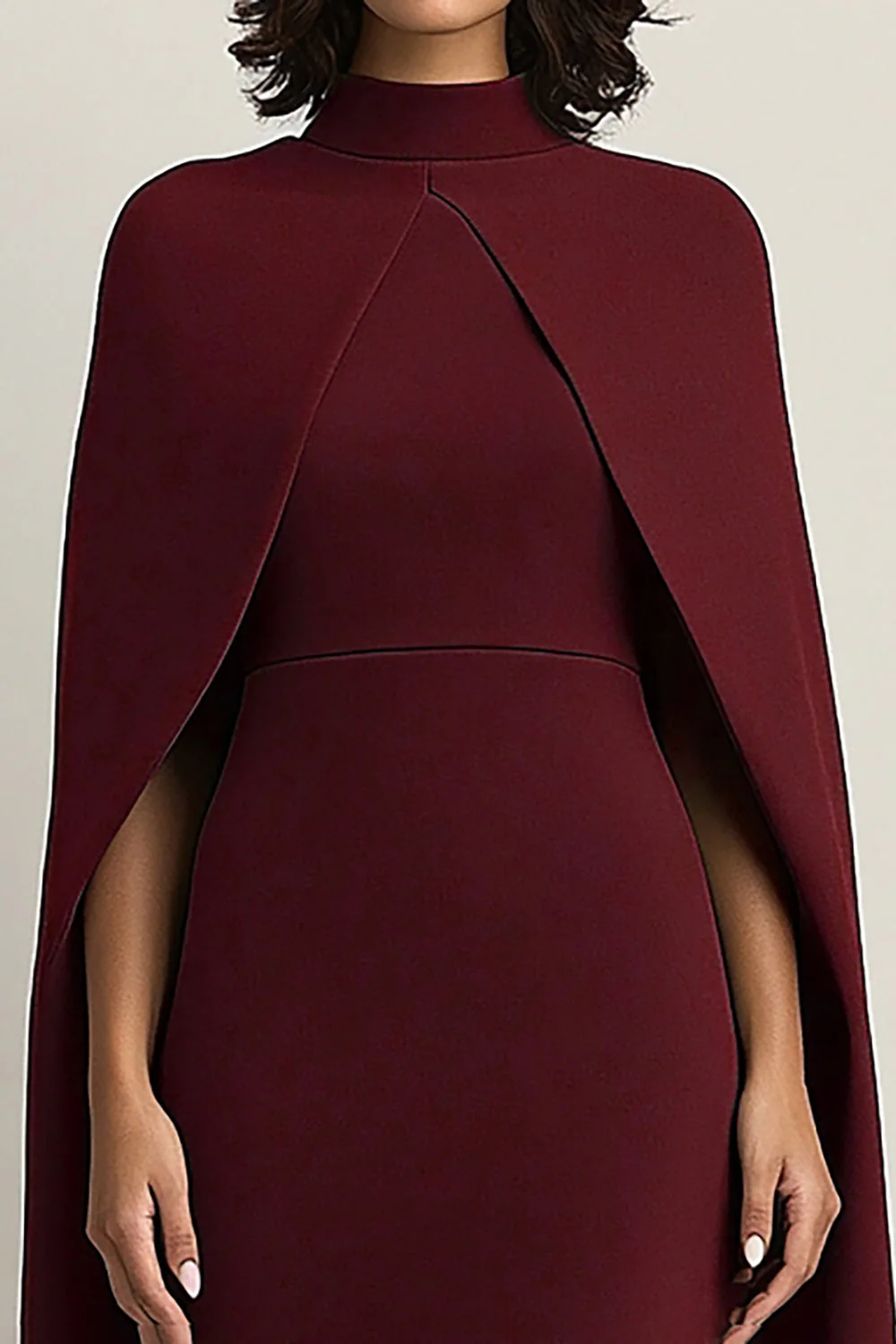 Robe formelle cape midi fourreau bordeaux - Image 3