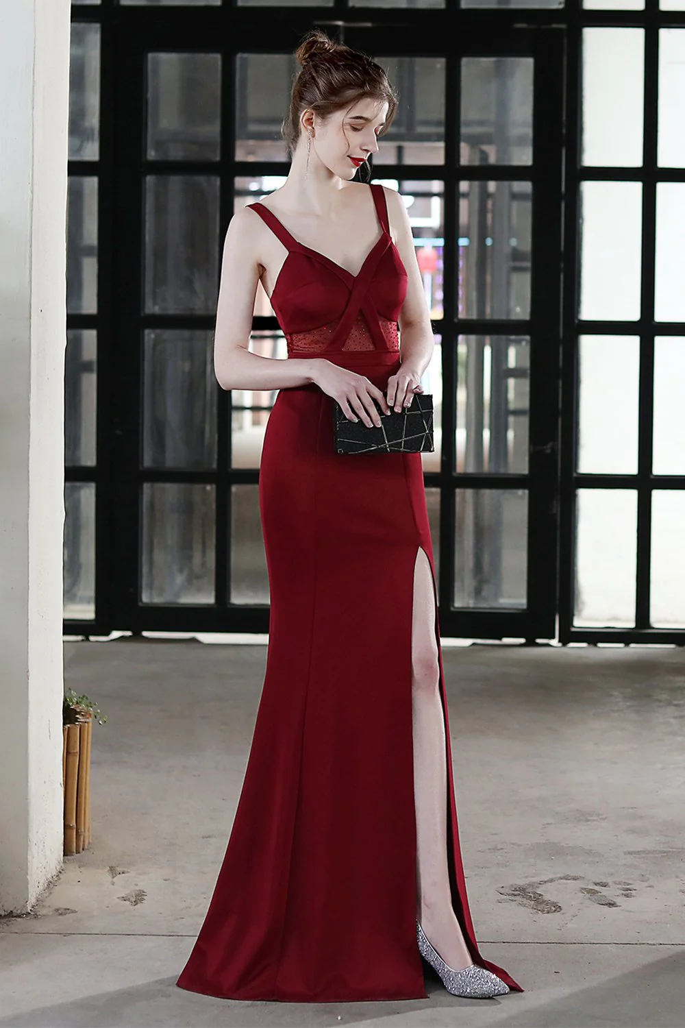 Robe formelle de bal longue sirène noire - Image 4