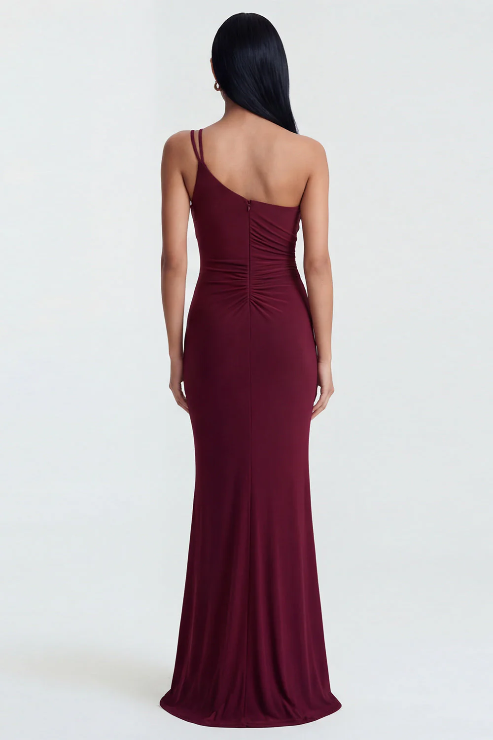 Robe formelle de sirène bourgogne à une épaule - Image 2