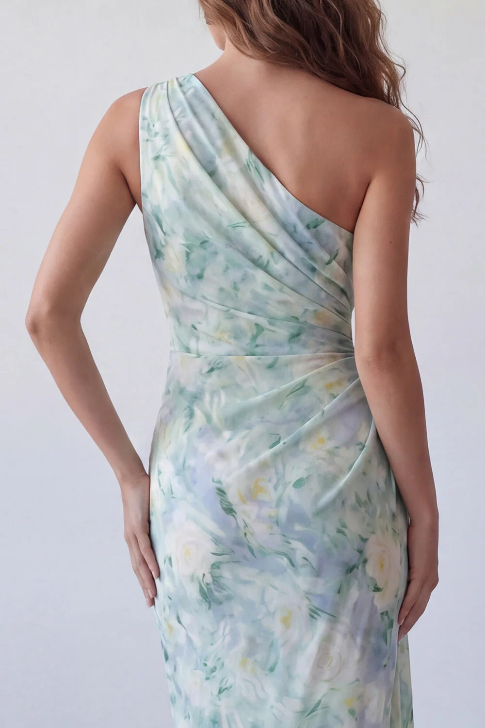 Robe formelle de sirène vert clair vert clair froncée - Image 4