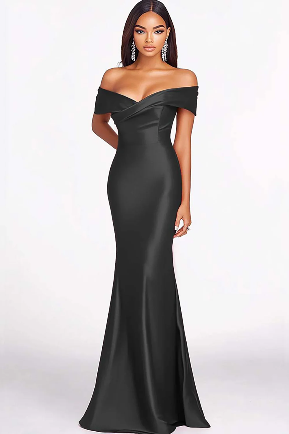 Robe formelle en satin à épaules dénudées sirène rouge - Image 4