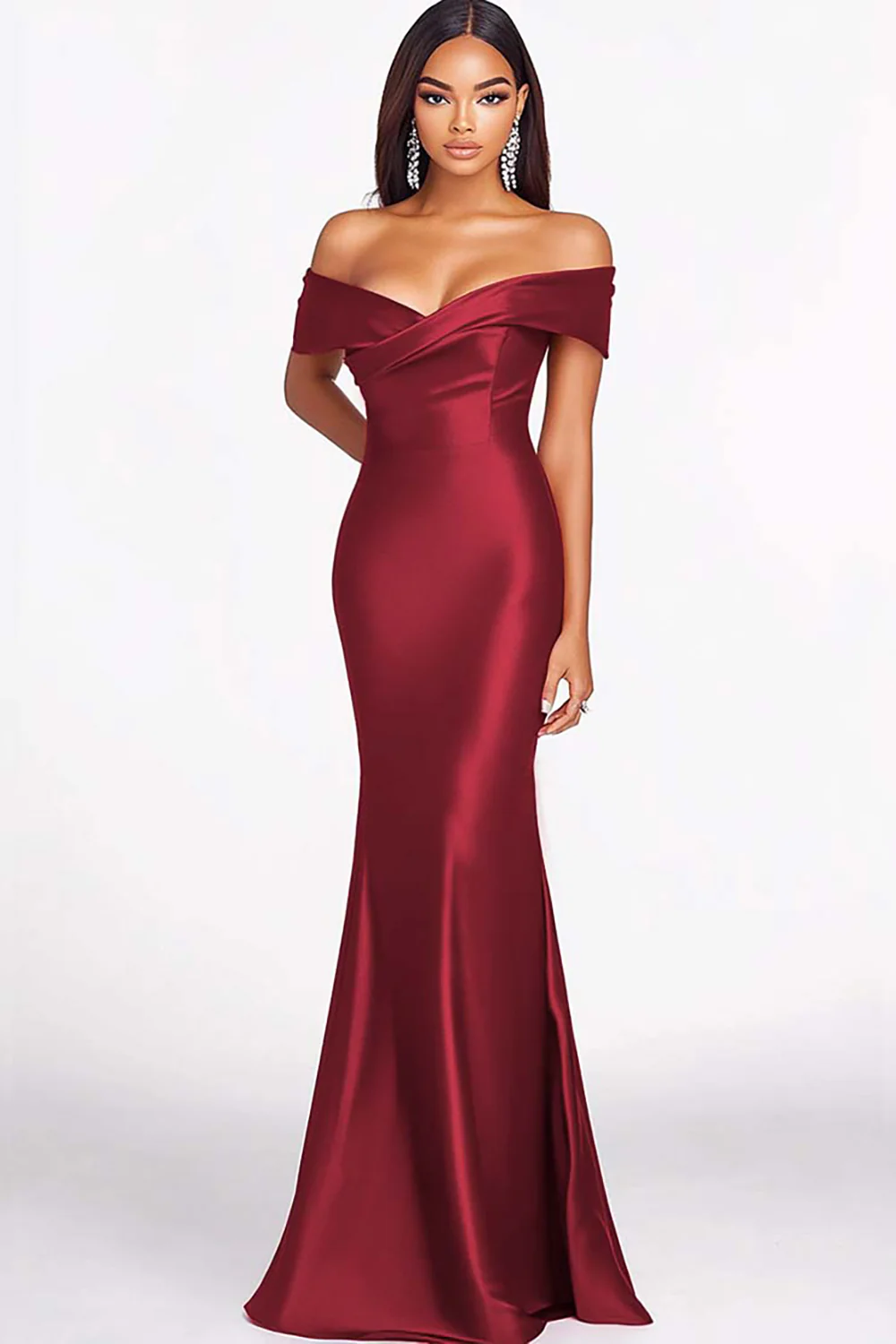 Robe formelle en satin à épaules dénudées sirène rouge - Image 5
