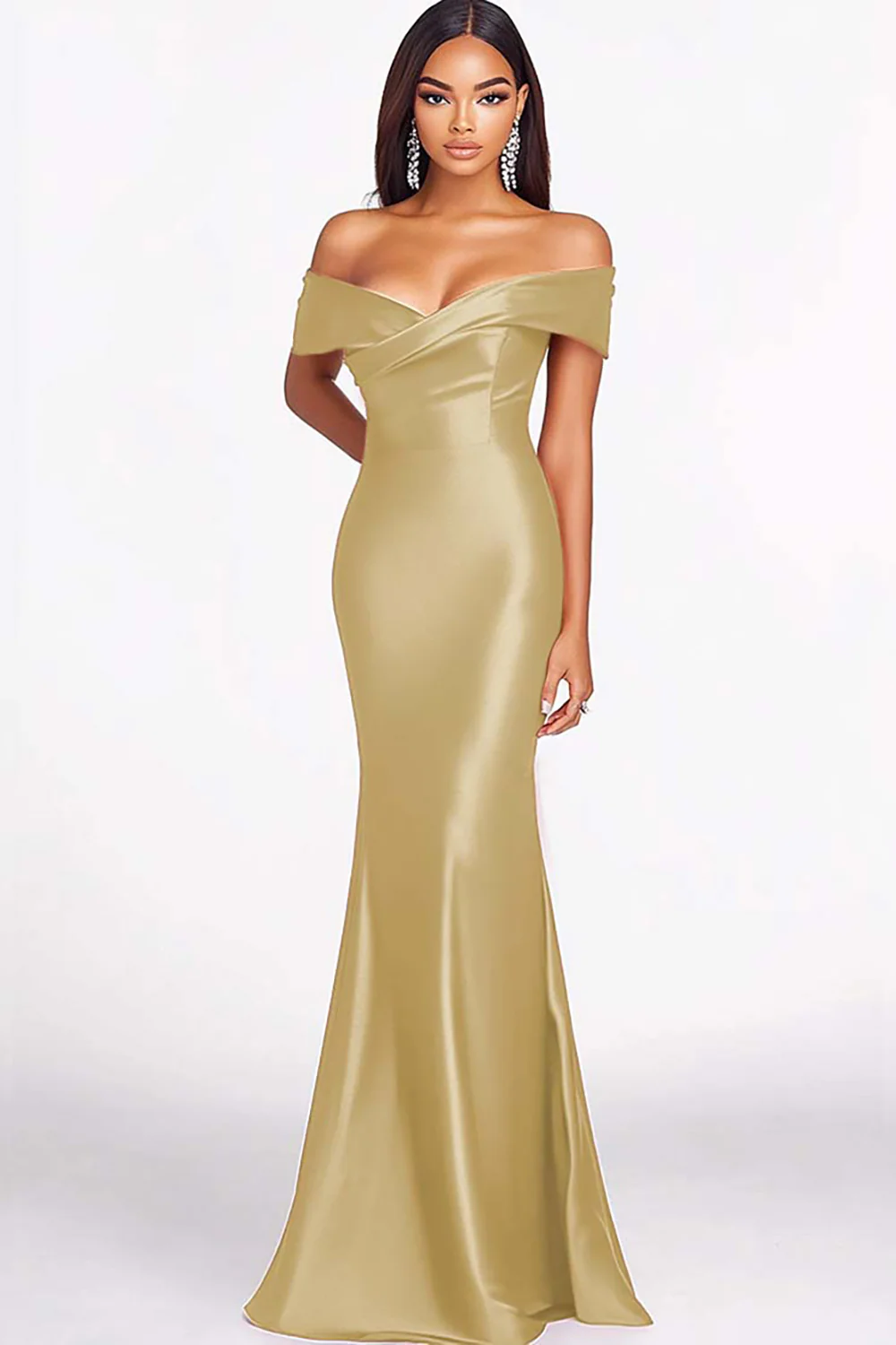 Robe formelle en satin à épaules dénudées sirène rouge - Image 6