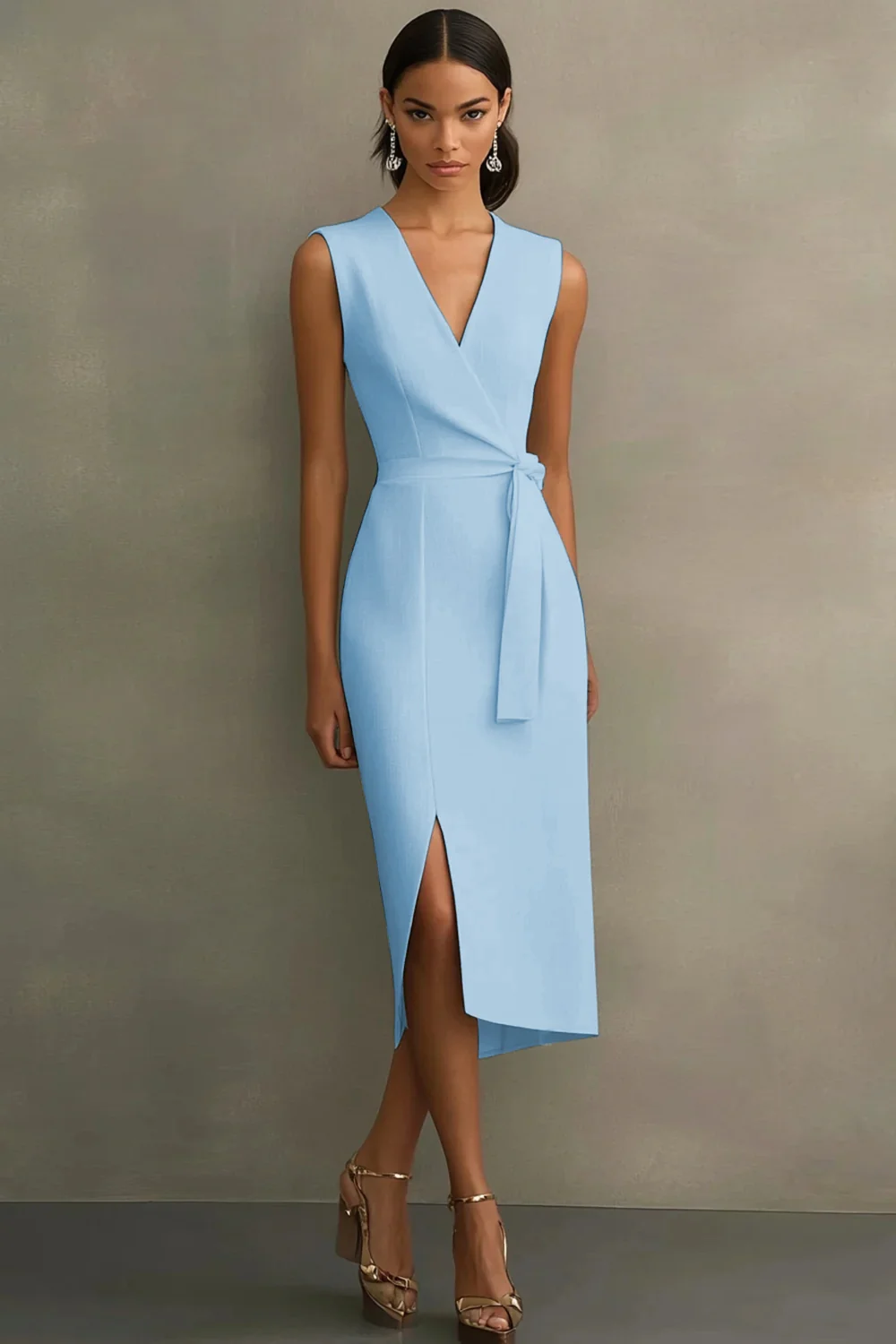 Robe blanche à col en V avec ceinture - Image 18