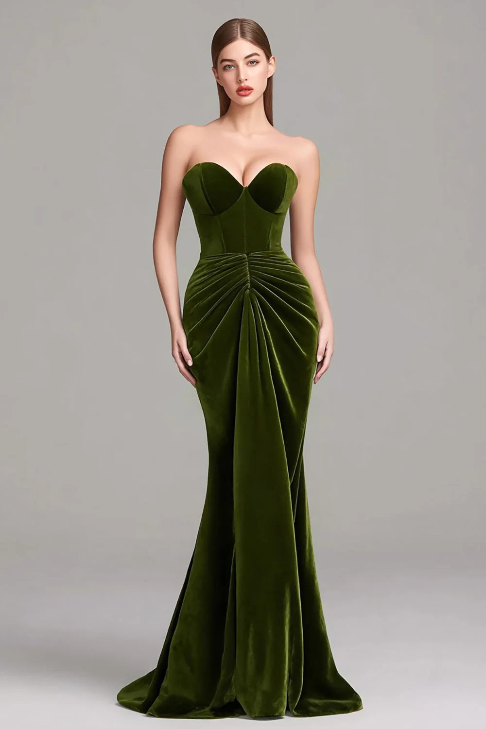 Robe formelle en velours froncé Olive Sweetheart Sirène