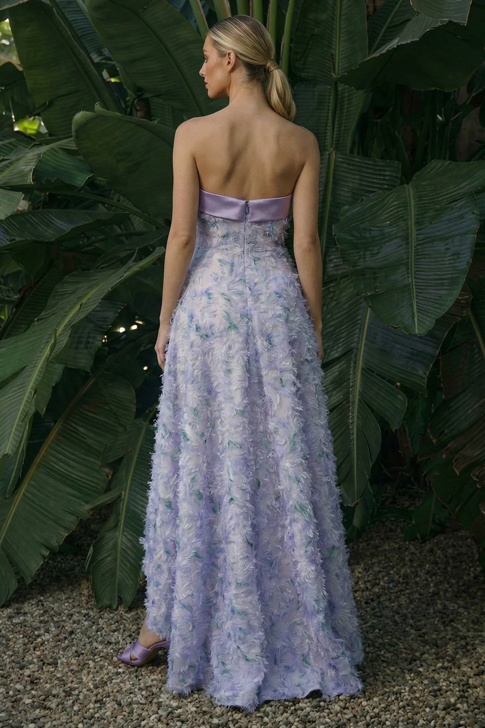 Robe formelle florale bustier Asymmetrical A Line Purple clair - Image 2