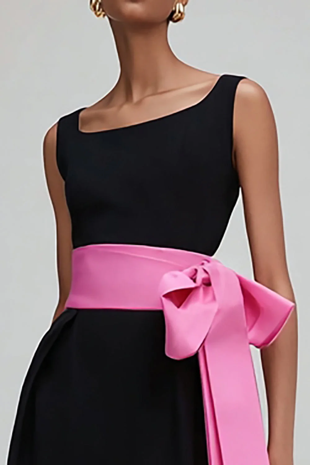 Robe formelle fourreau à col carré noir et rose - Image 2