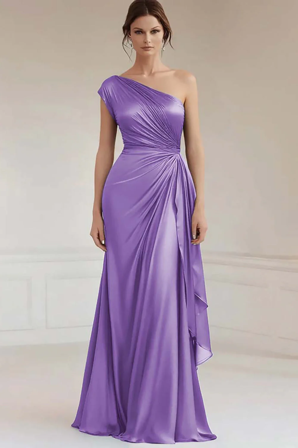 Robe formelle froncée bleue grise à une épaule - Image 10