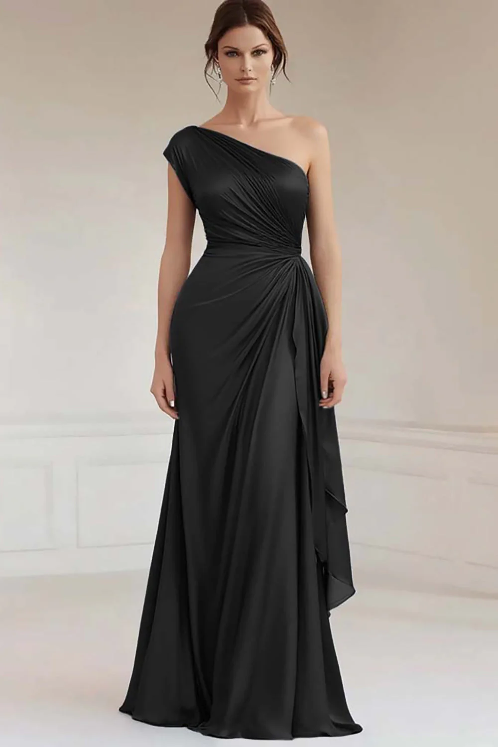 Robe formelle froncée bleue grise à une épaule - Image 3