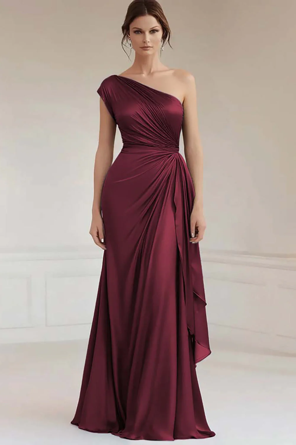 Robe formelle froncée bleue grise à une épaule - Image 4