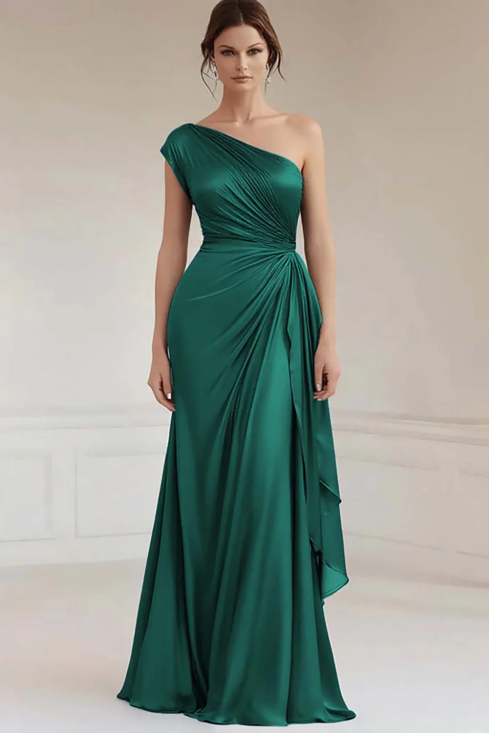 Robe formelle froncée bleue grise à une épaule - Image 5