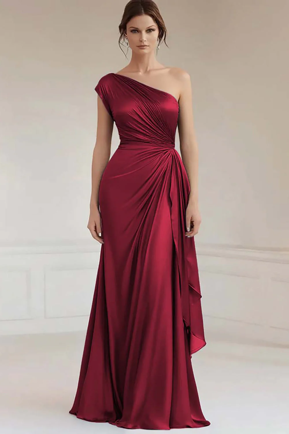 Robe formelle froncée bleue grise à une épaule - Image 6