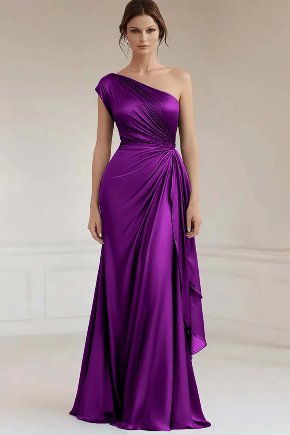 Robe formelle froncée bleue grise à une épaule - Image 7