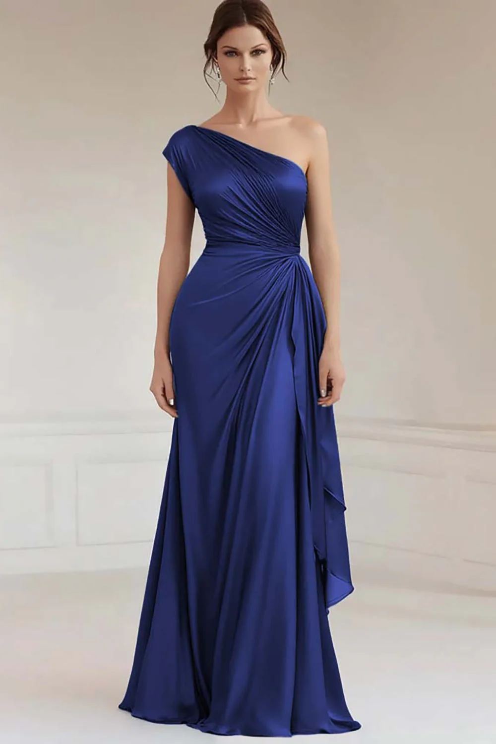 Robe formelle froncée bleue grise à une épaule - Image 8