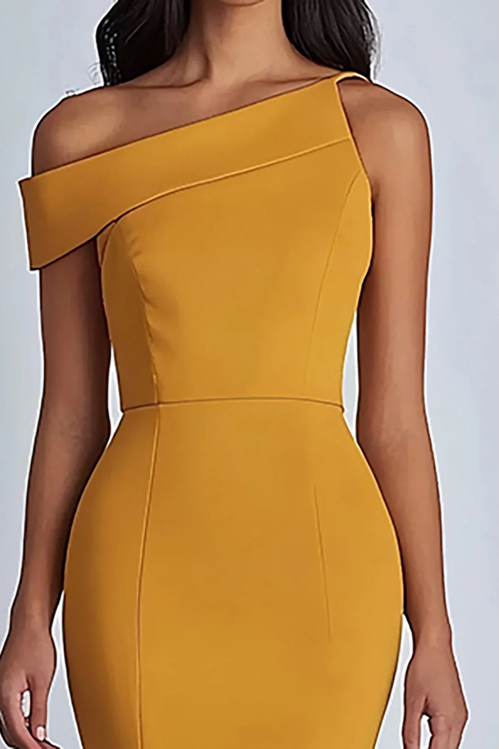 Robe formelle jaune crêpe jaune à une épaule fourreau - Image 2