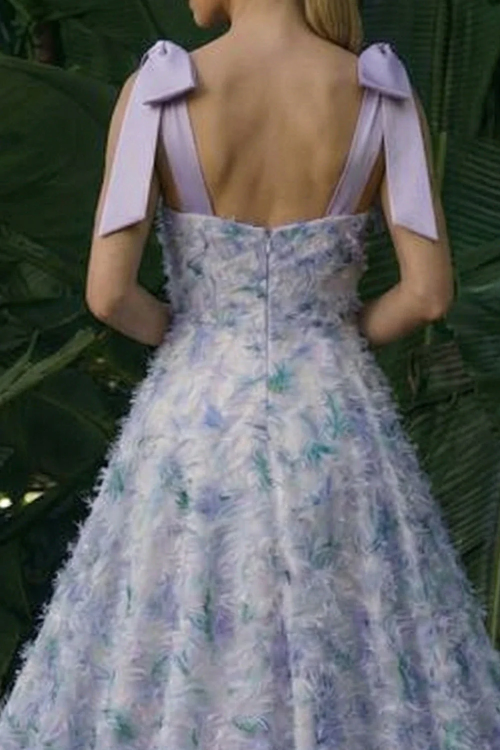 Robe formelle longue à fleurs A en ligne violet clair avec nœuds - Image 4