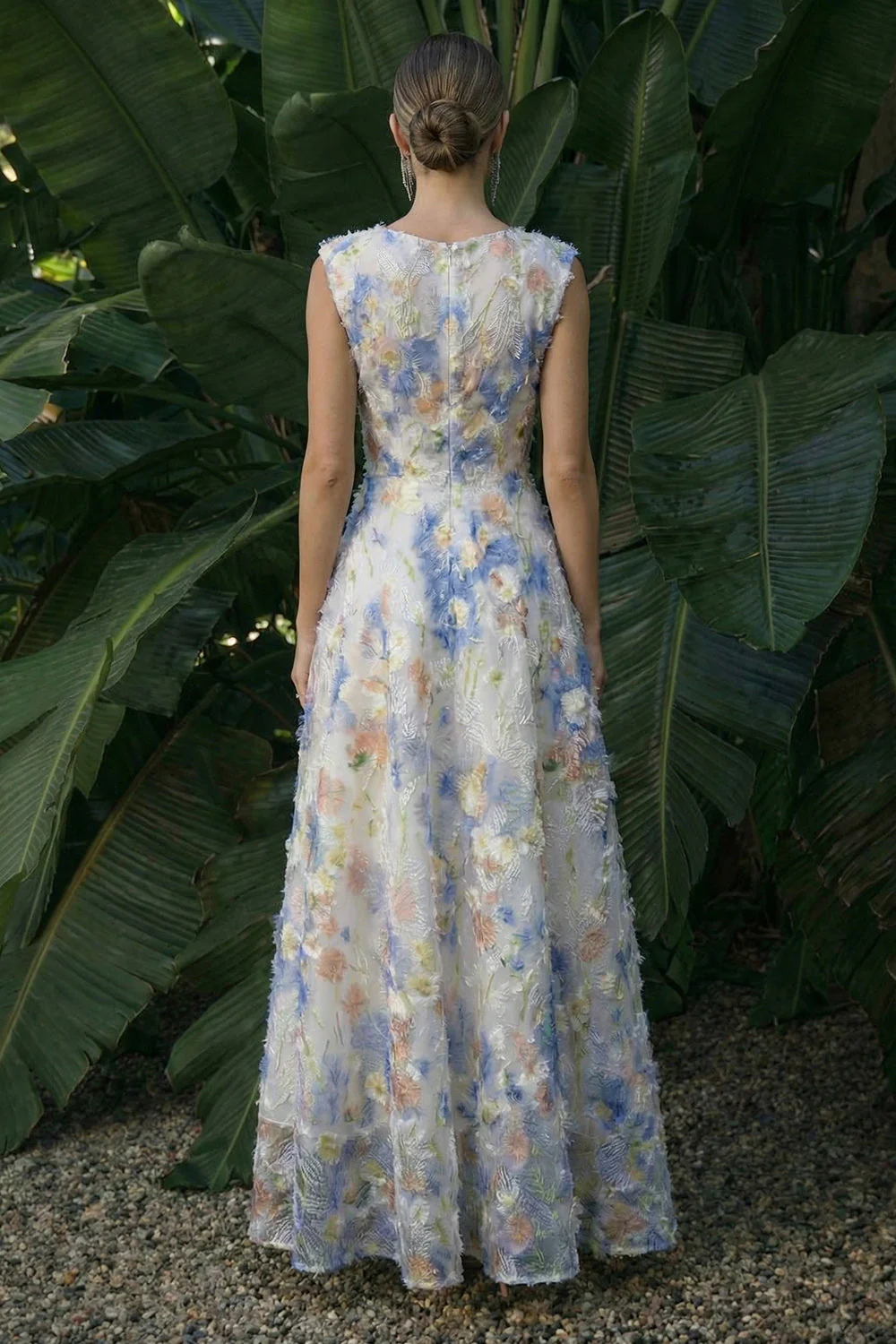 Robe formelle longue à fleurs longue A Line bleu clair - Image 2
