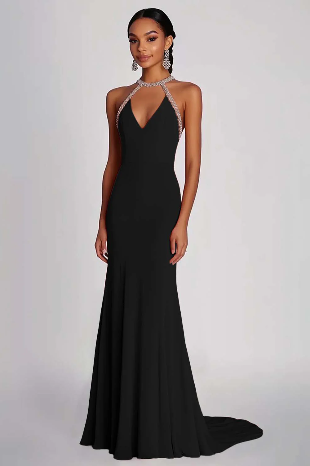 Robe formelle longue en mousseline de soie perlée rose - Image 3