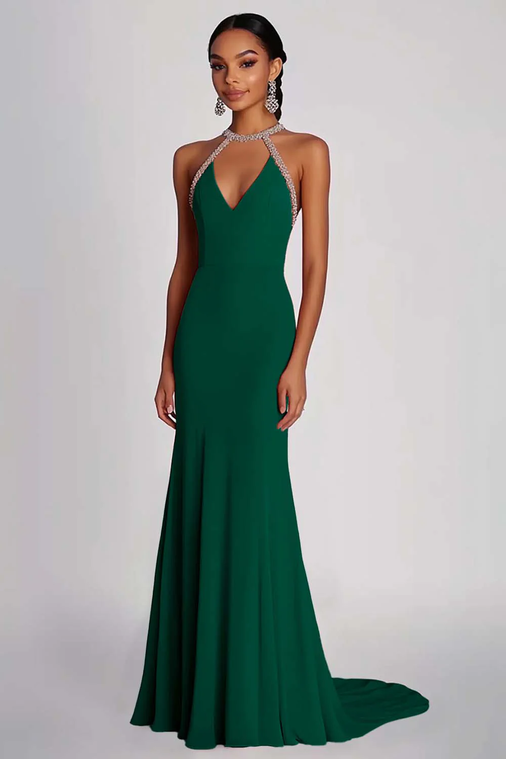 Robe formelle longue en mousseline de soie perlée rose - Image 5
