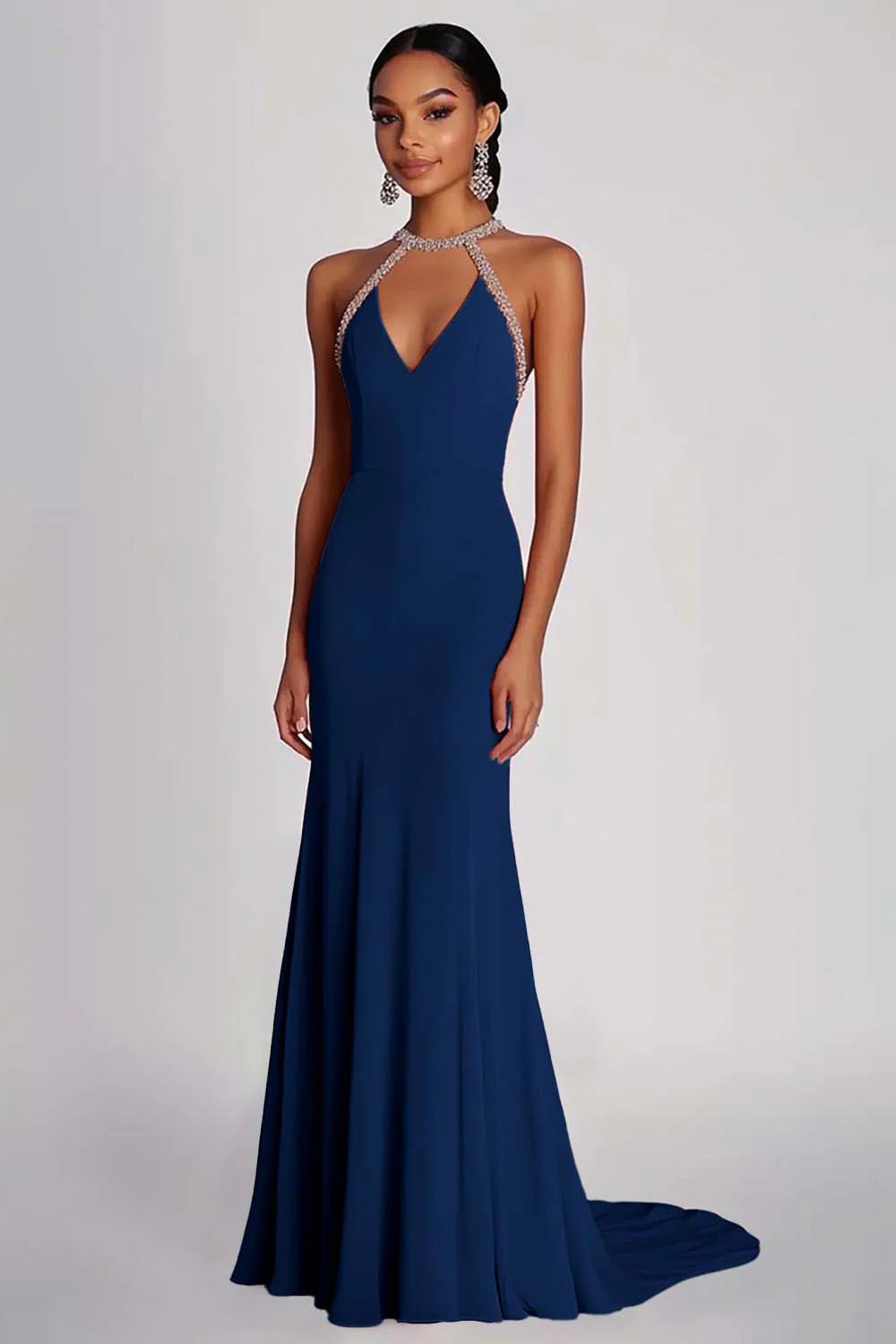 Robe formelle longue en mousseline de soie perlée rose - Image 6