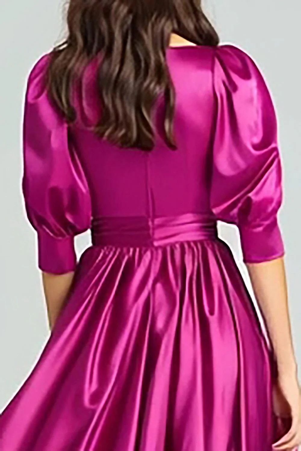 Robe formelle longue en satin fuchsia Une ligne longue - Image 4