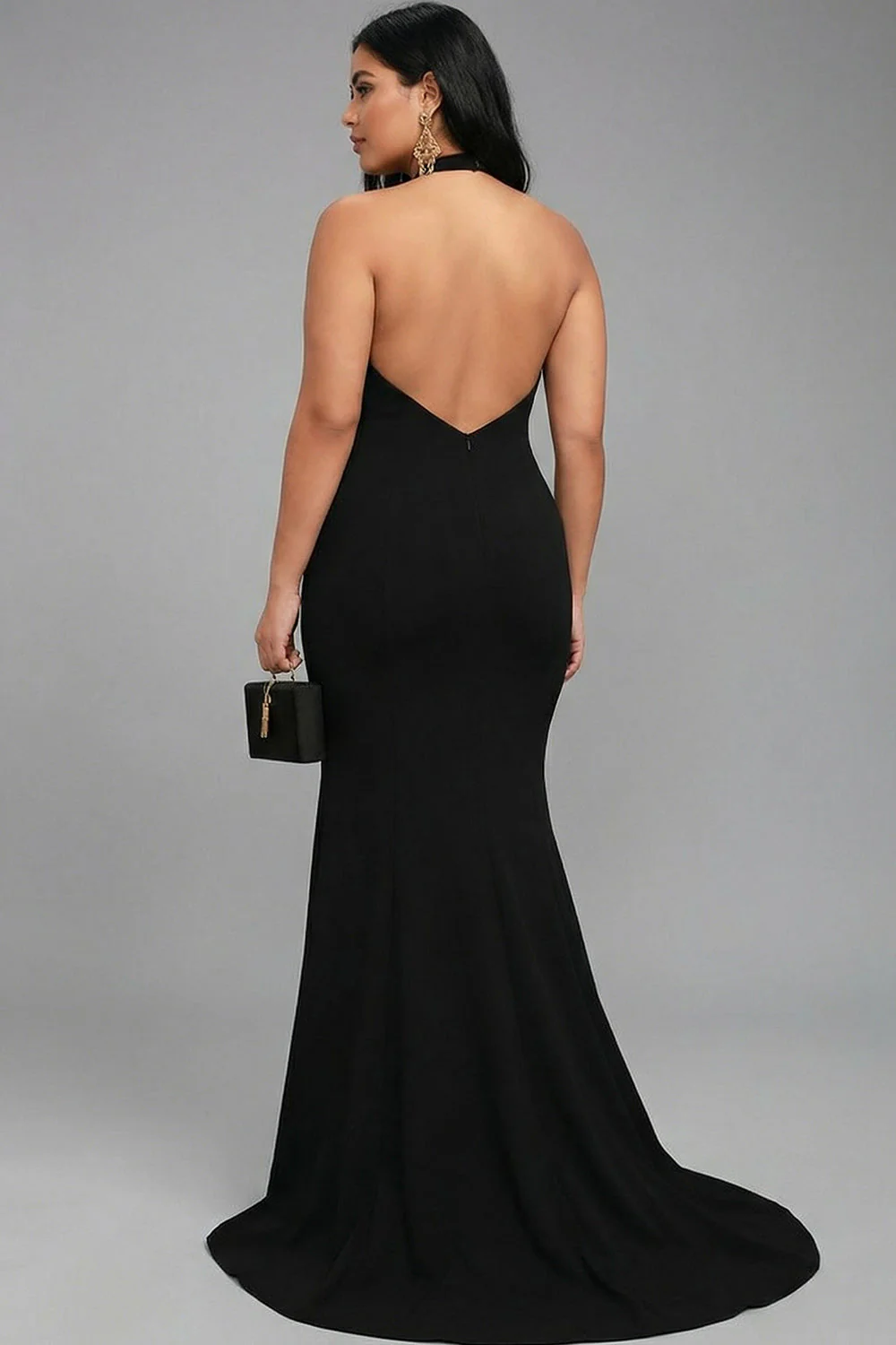Robe formelle longue grande taille en satin satin noire avec fente - Image 2