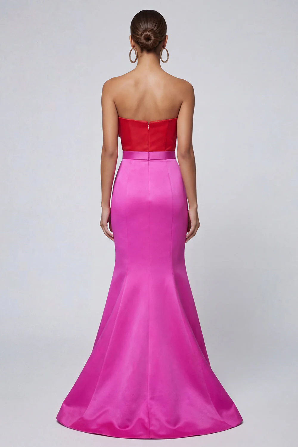 Robe formelle longue sans bretelles en fuchsia et sirène rouge avec nœud - Image 2