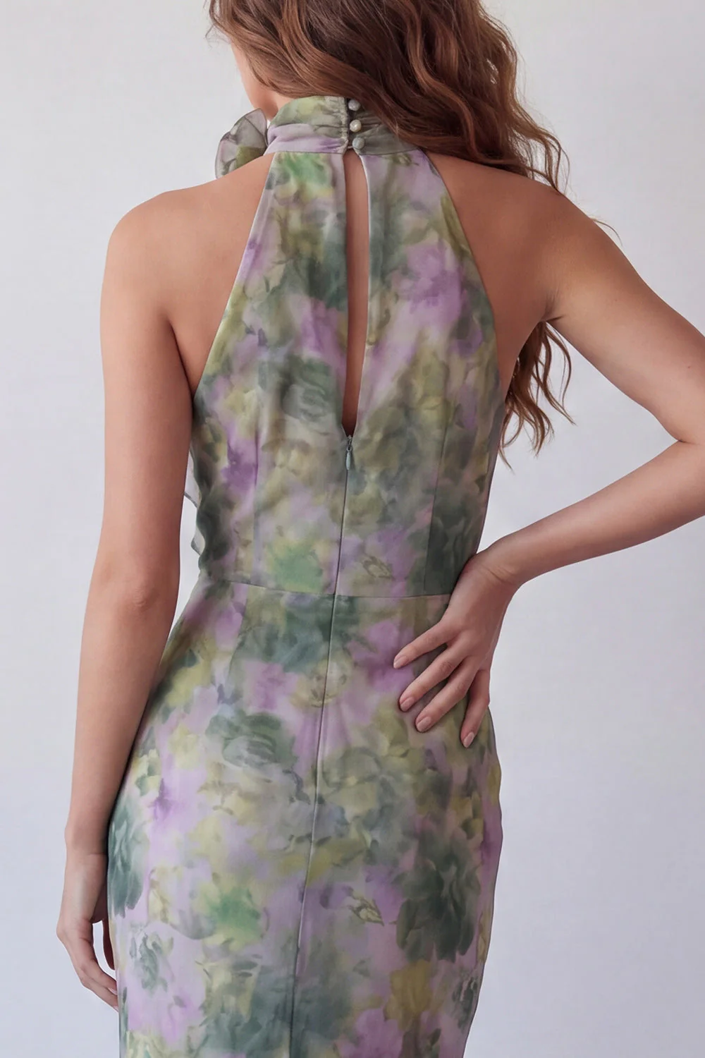 Robe formelle Maxi à manche florale en chiffon à col hul - Image 4