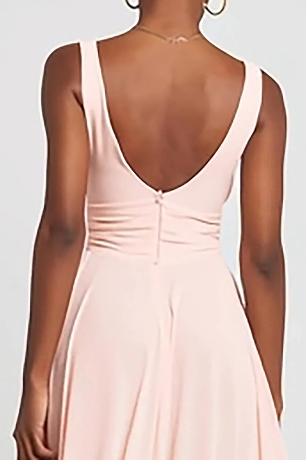 Robe formelle maxi à volants rose à col en V - Image 4