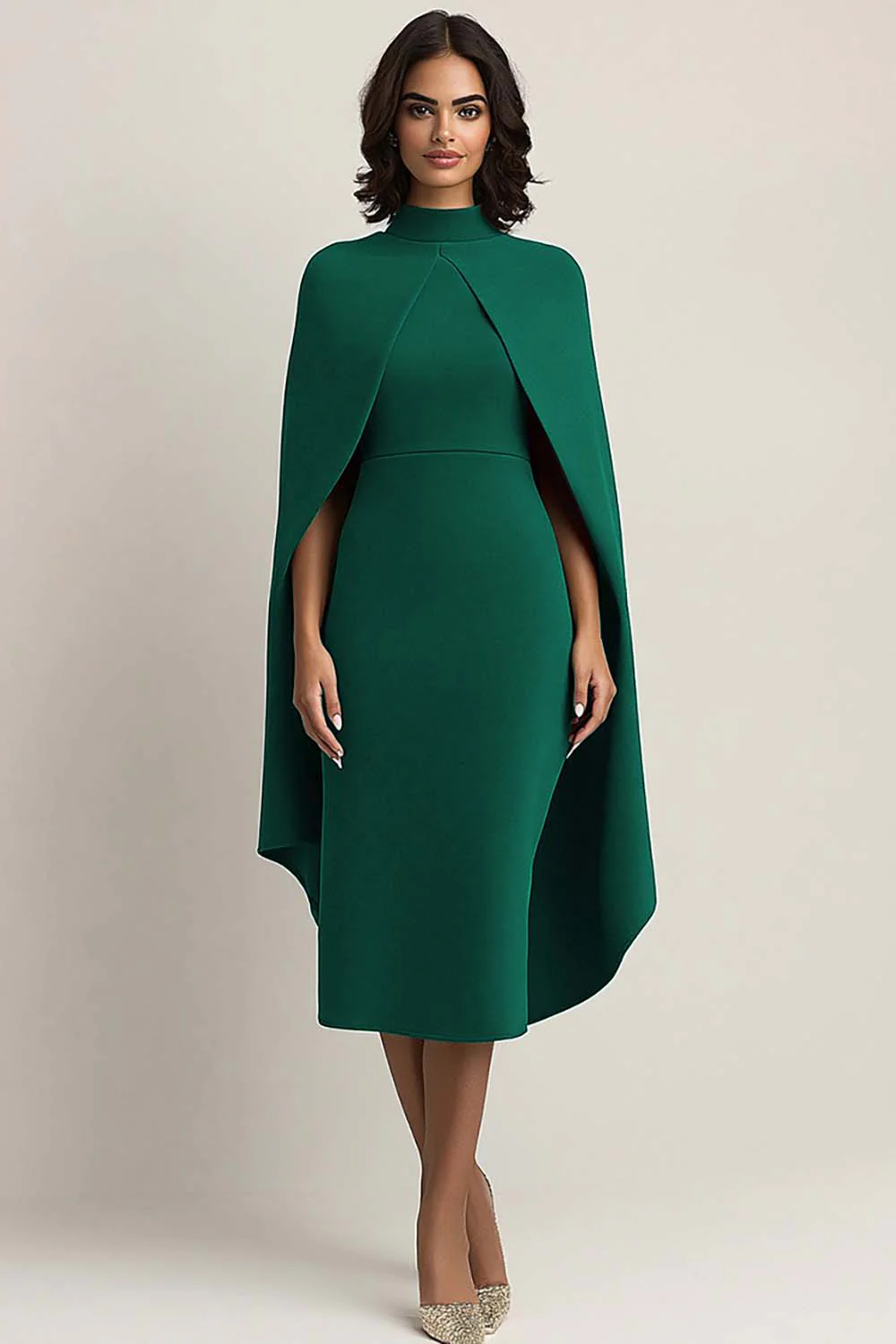 Robe formelle midi à étui bourgogne avec cape - Image 8
