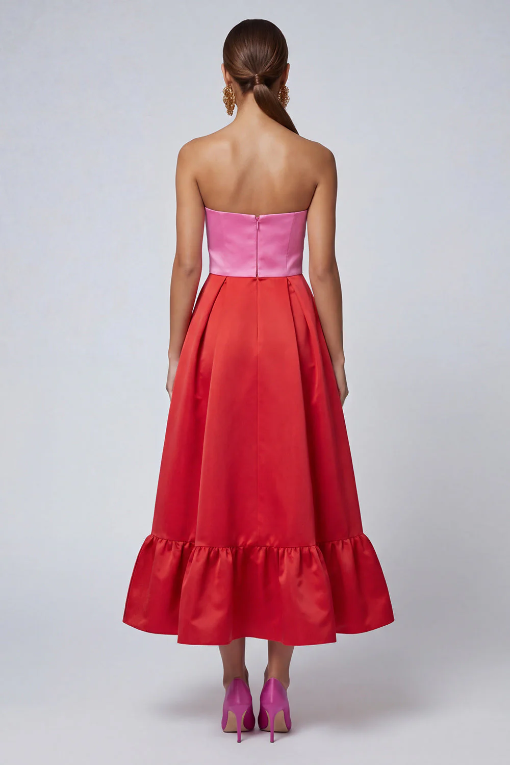 Robe formelle Midi A Line Rose et Fuchsia sans bustier - Image 2