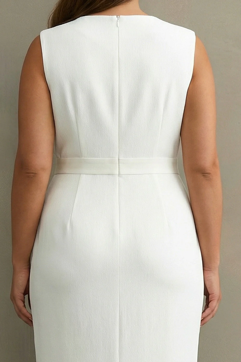 Robe formelle midi blanche blanche en satin à col en V grande taille avec ceinture - Image 4