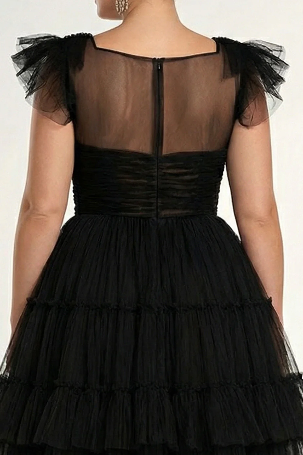 Robe formelle midi grande taille en tulle noire ligne A plus plate - Image 4