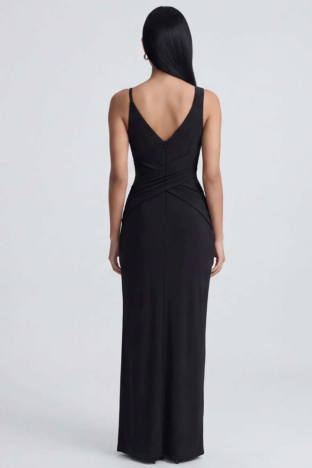 Robe formelle noire à col en V avec fente - Image 2
