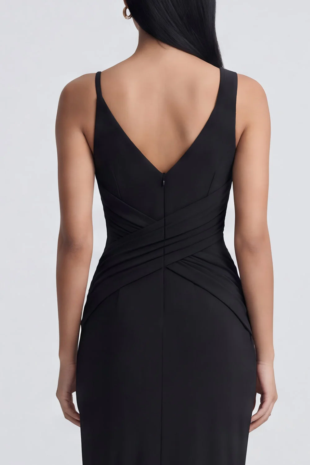 Robe formelle noire à col en V avec fente - Image 5