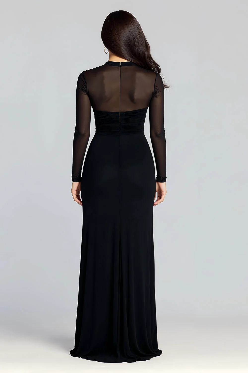 Robe formelle noire à fourreau à col montant à manches longues avec fente - Image 2