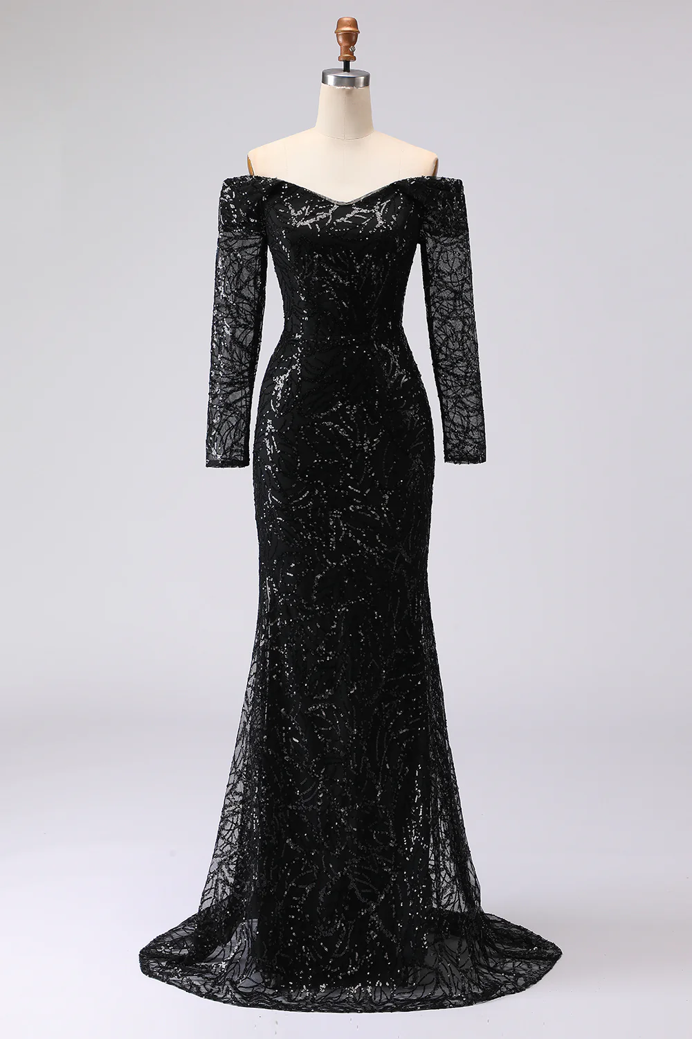 Robe formelle noire fourreau à épaules dénudées en maille et dentelle - Image 4