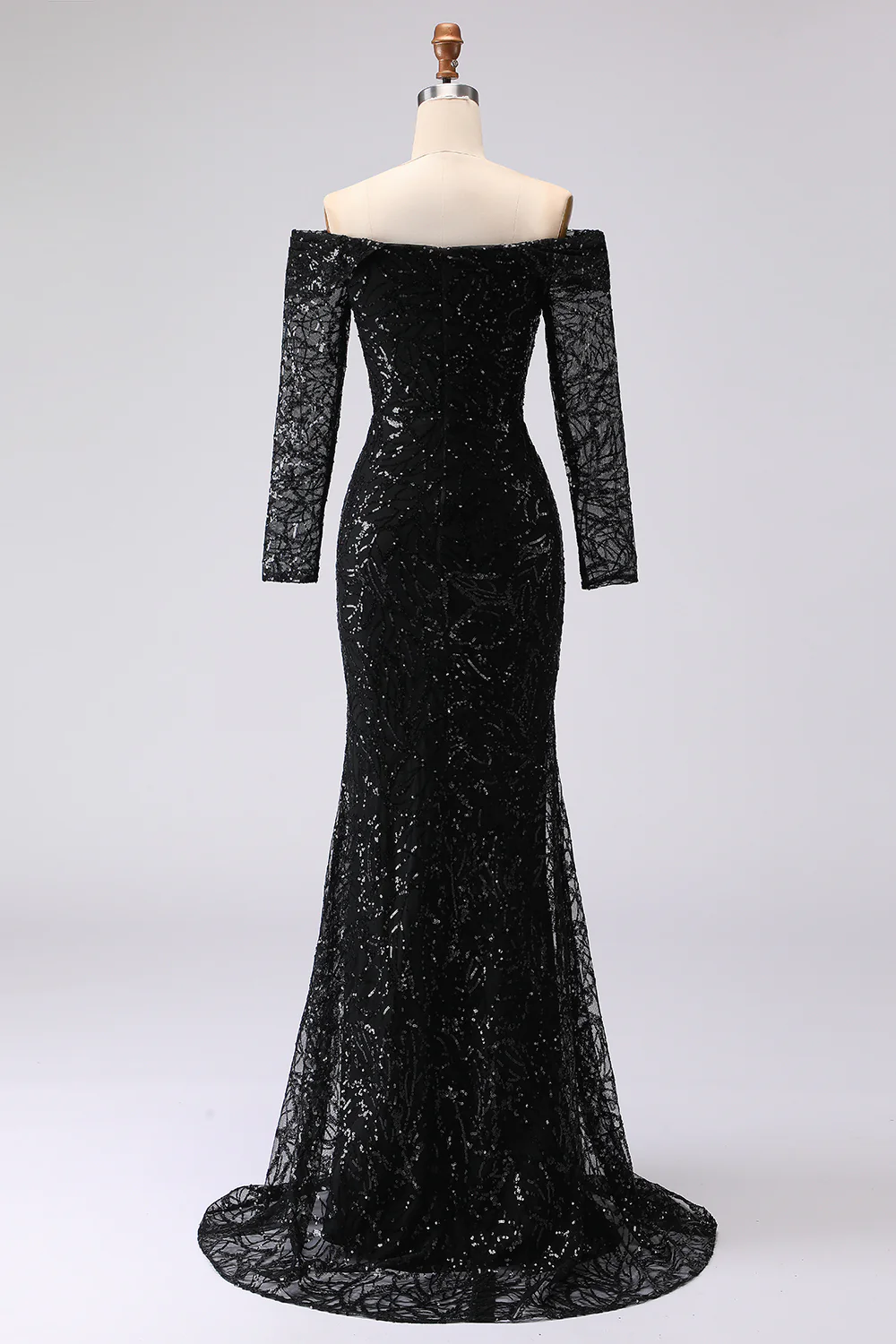 Robe formelle noire fourreau à épaules dénudées en maille et dentelle - Image 5