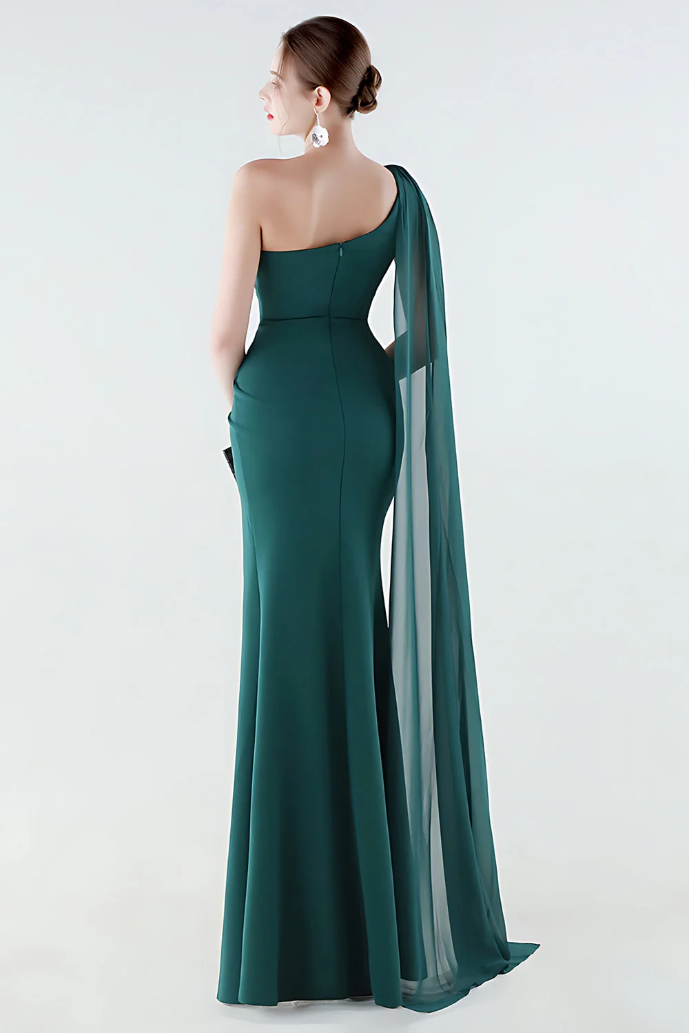 Robe formelle noire sirène à une épaule avec serpentin - Image 11