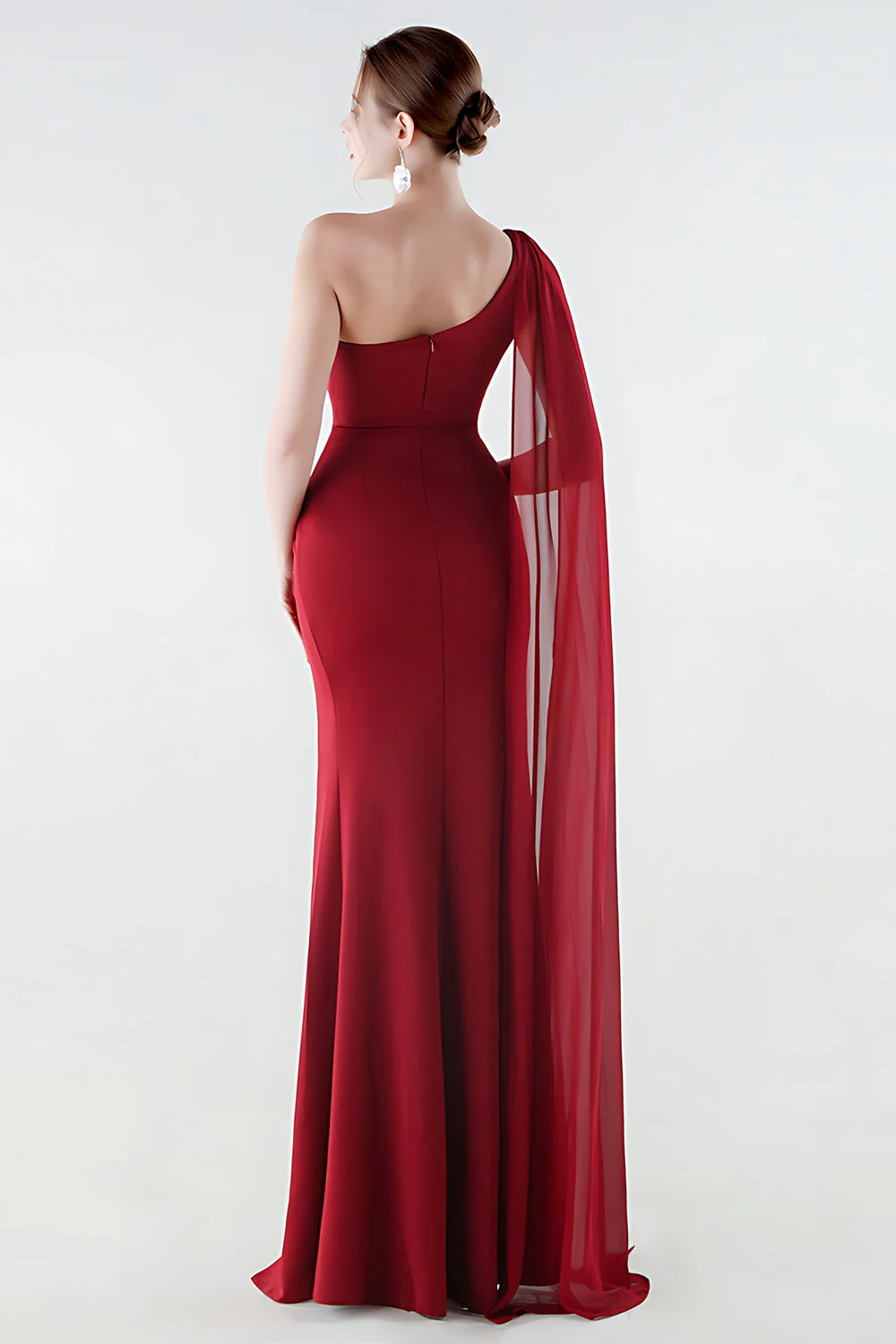 Robe formelle noire sirène à une épaule avec serpentin - Image 7