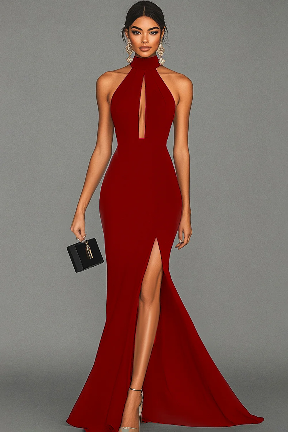 Robe formelle noire sirène dos nu à col halter en satin - Image 10