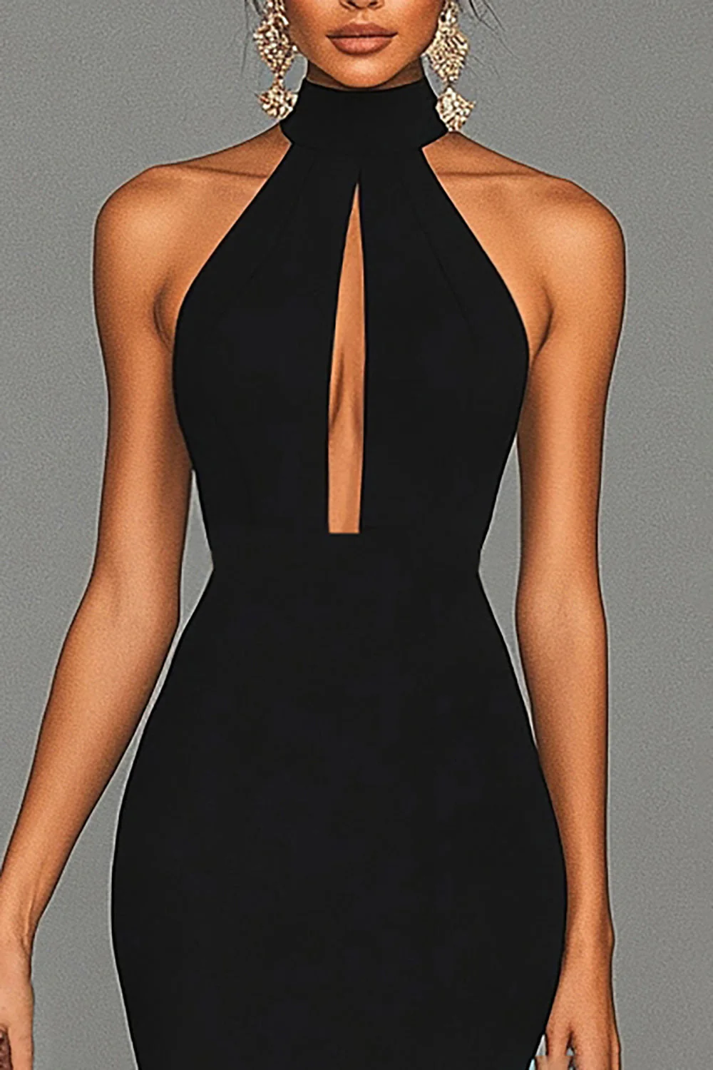 Robe formelle noire sirène dos nu à col halter en satin - Image 3