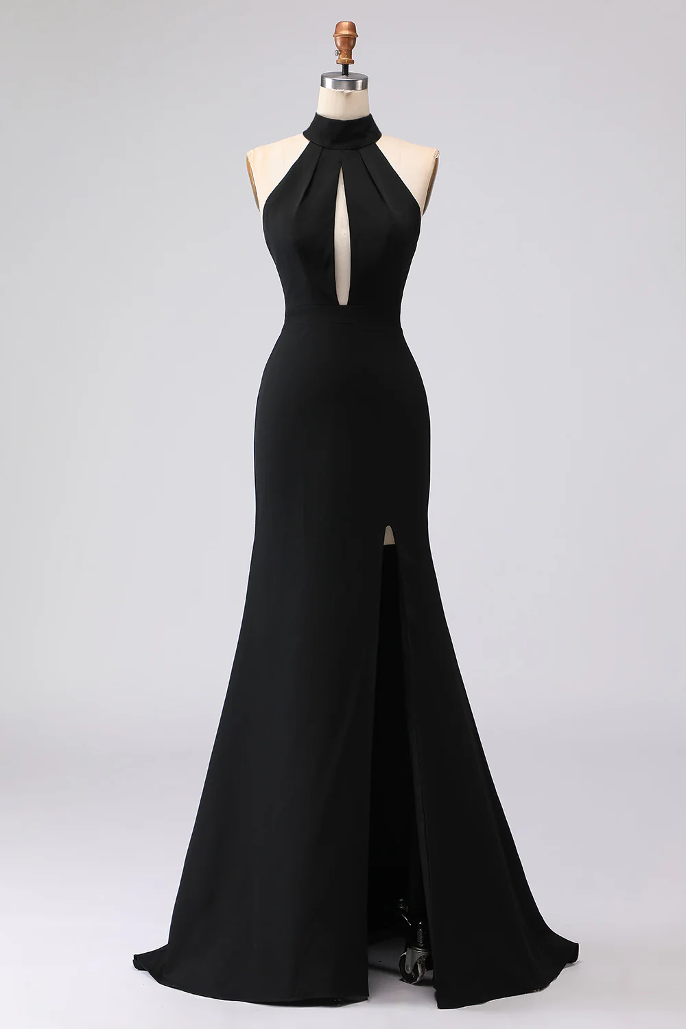 Robe formelle noire sirène dos nu à col halter en satin - Image 4