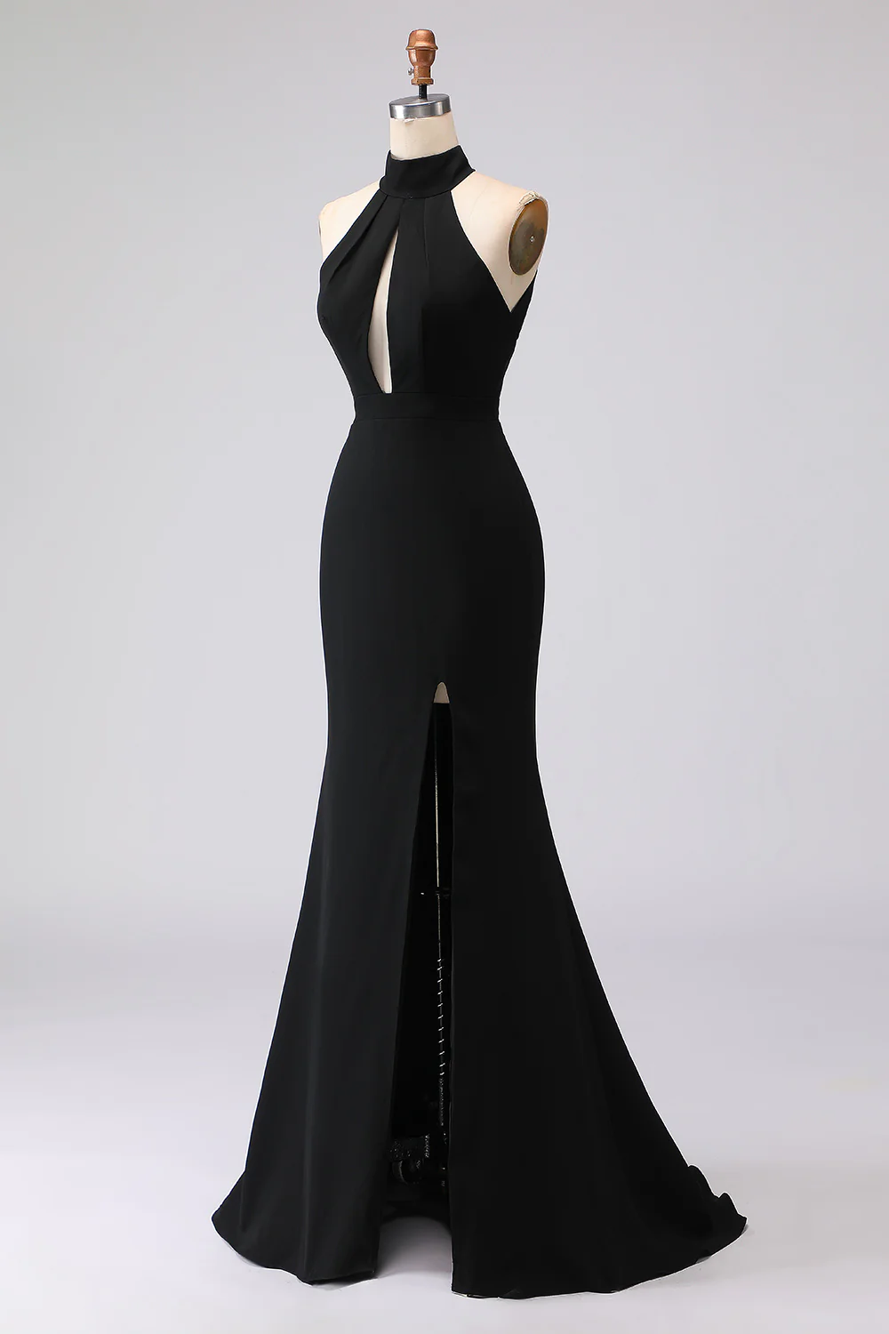 Robe formelle noire sirène dos nu à col halter en satin - Image 6