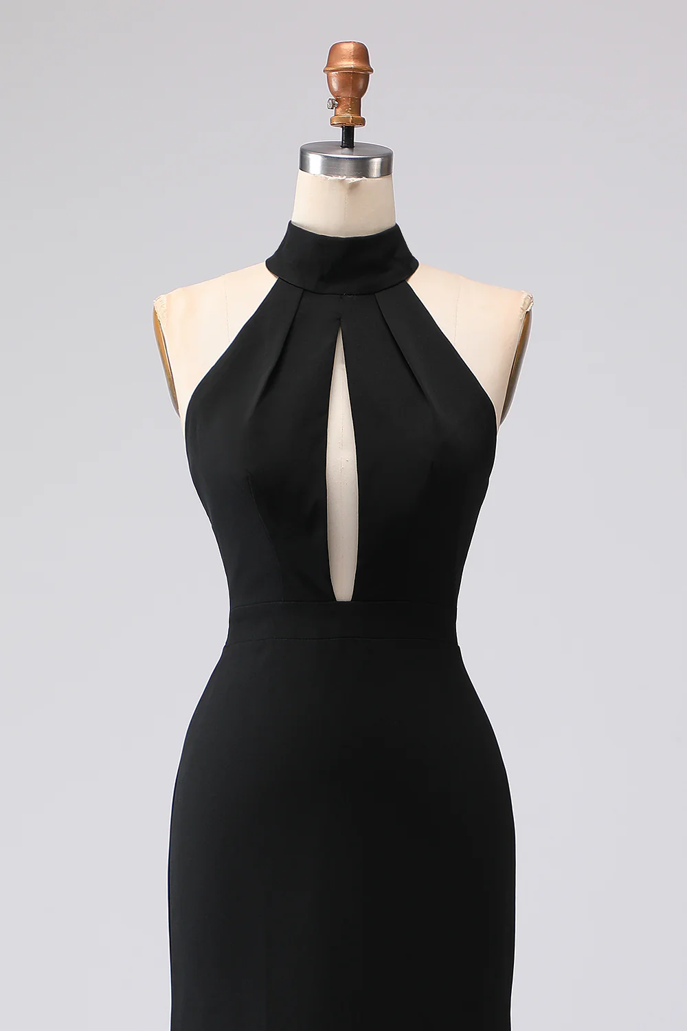 Robe formelle noire sirène dos nu à col halter en satin - Image 7